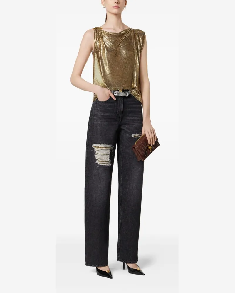 Versace Metal-Mesh Ripped Jeans — Black Black