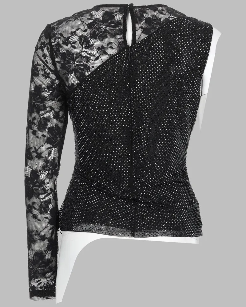 Self-Portrait Lace with Rhinestones Blouse — Black Black