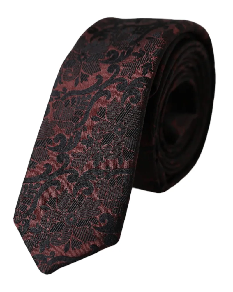 Dolce & Gabbana Maroon Floral Fantasy Silk Adjustable Men Tie Maroon