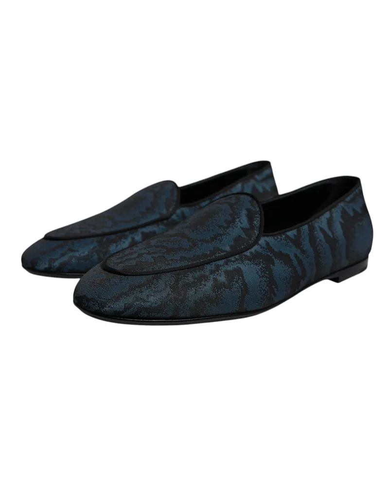 Dolce & Gabbana Blue Black Flats Men Loafers Dress Shoes And Polyester Nylon Black