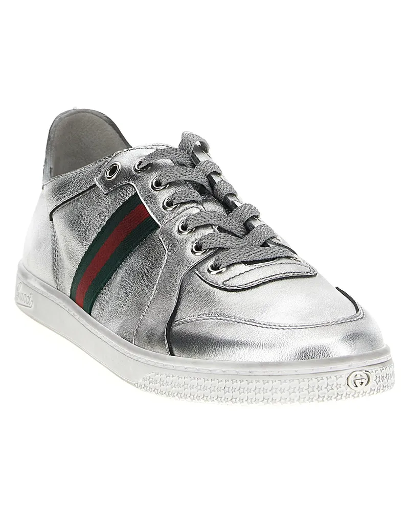 Gucci Women's Silver Lamb Leather Low Top Sneakers Silver
