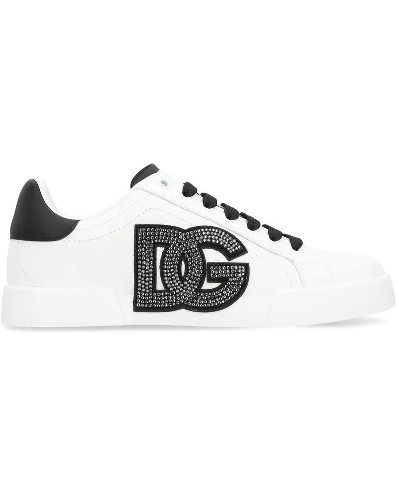 Dolce & Gabbana Women's Portofino Leather Sneakers White Calf Trainers White