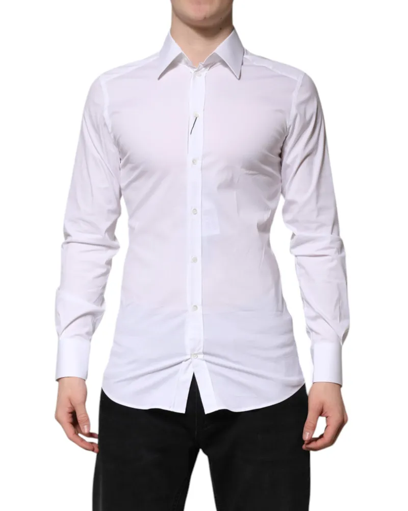 Dolce & Gabbana Men's White Cotton Gold Long Sleeves Formal Shirt Nylon Elastane White
