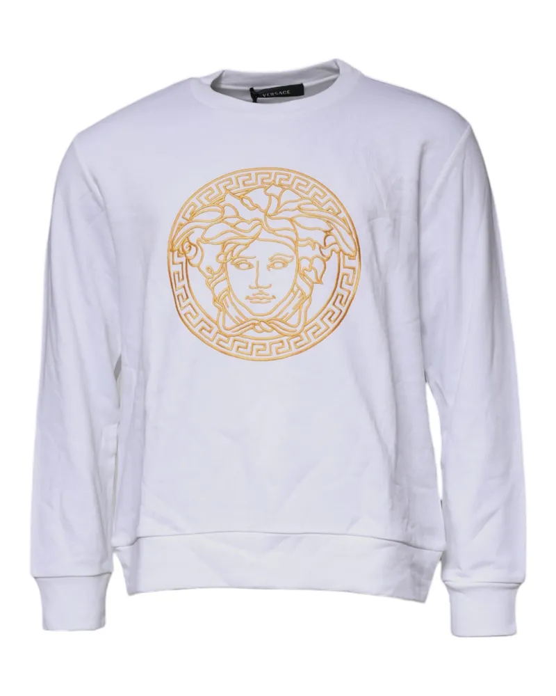 Versace Men's White Medusa Embroidery Crew Neck Pullover Sweater Cotton Clothing White