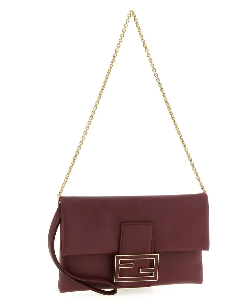 Fendi Women's Mamma Baguette Clutch Burgundy Lamb Leather Burgundy
