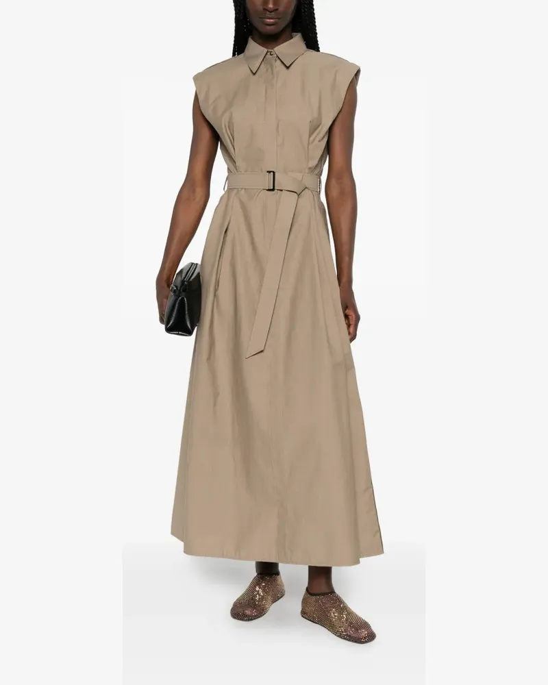 Brunello Cucinelli Women's Belted Sleeveless Midi Dress Ss26 W Beige