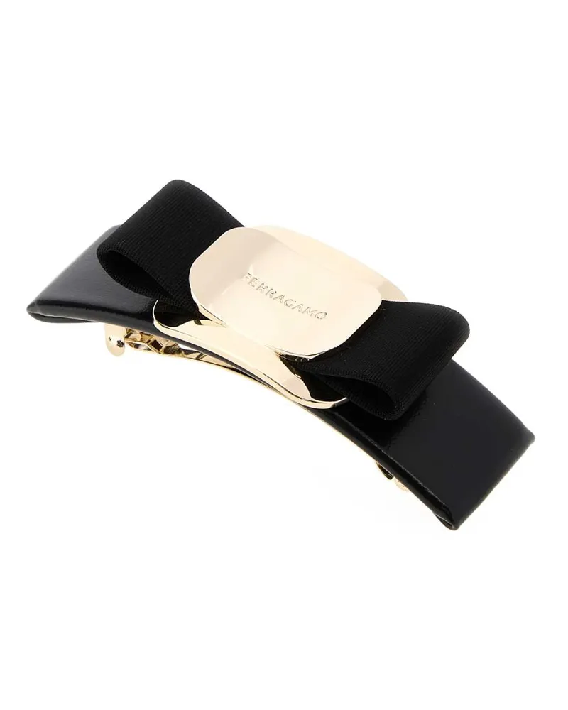 Ferragamo Women's Ferm V Plate Black Metal Fibre Spille Accessory Black