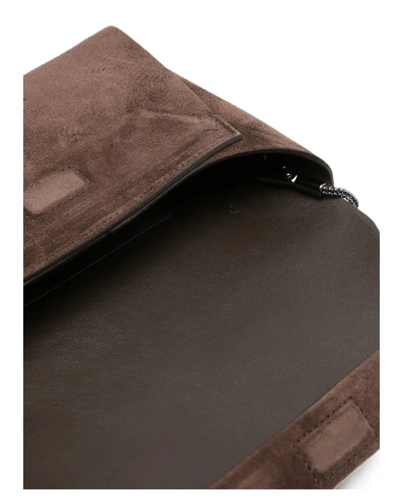 Brunello Cucinelli Foldover Calf Suede Crossbody Bag — Brown Brown