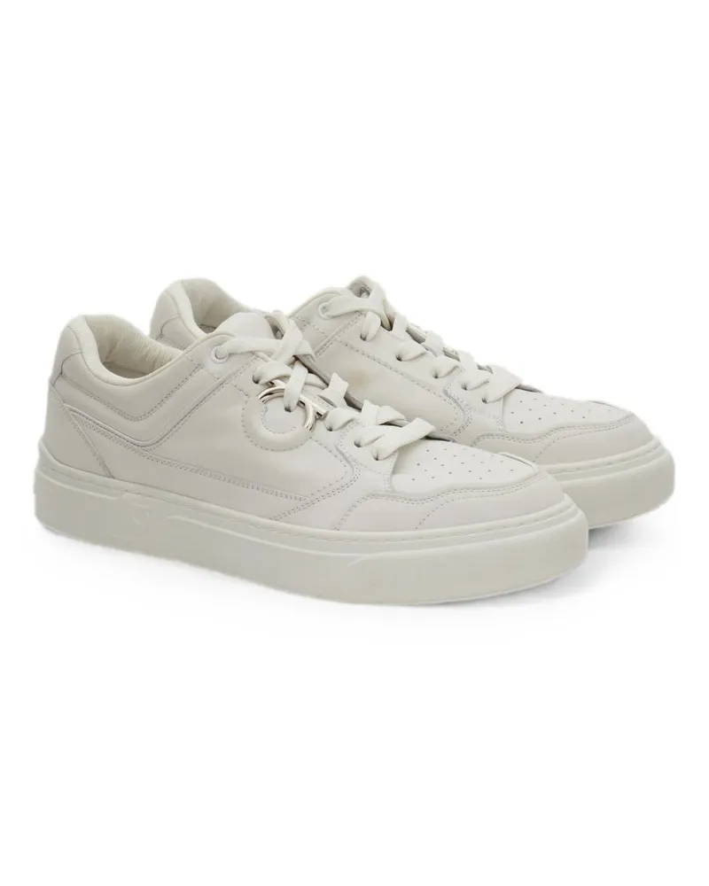 Ferragamo Perforated Leather Sneakers — White White