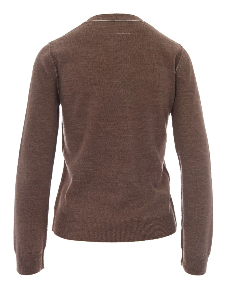 Maison Margiela Women's Crewneck Wool Sweater Light Brown Virgin Sweatshirts Brown