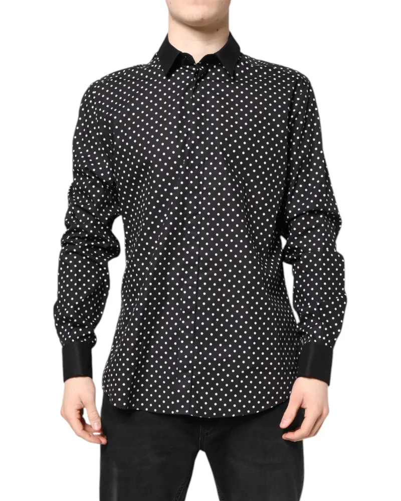 Dolce & Gabbana Men's Black Polka Dot Cotton Formal Dress Shirt Black