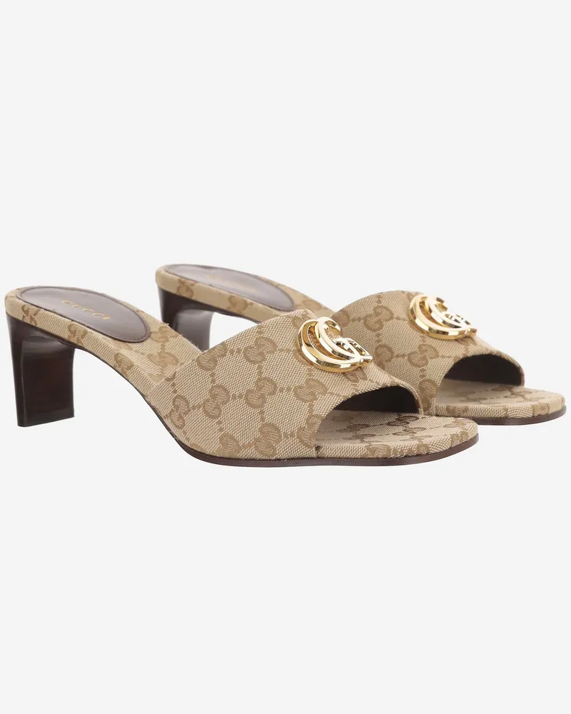 Gucci Women's Slider Sandals Gg Canvas Beige Polyester Beige