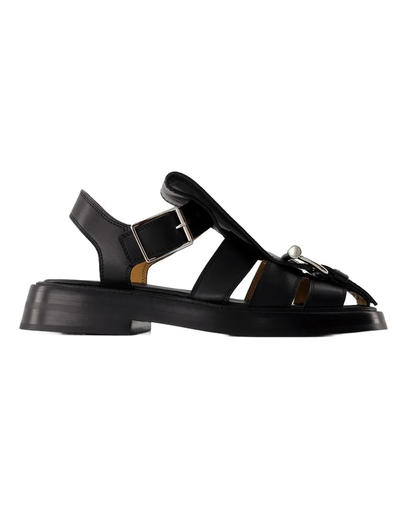 Alexander McQueen Women's T-Bar Leather Sandals Black Calfskin Black