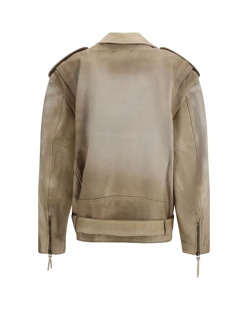 Golden Goose Women Beige Buffalo Leather Biker Jacket Clothing Beige