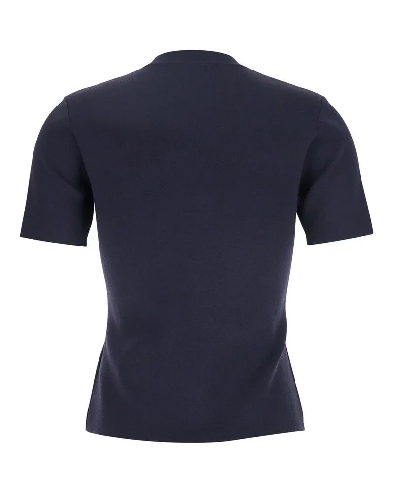 Max Mara Women Blue Crewneck T-Shirt With Logo Viscose T-Shirts & Jerseys Navy