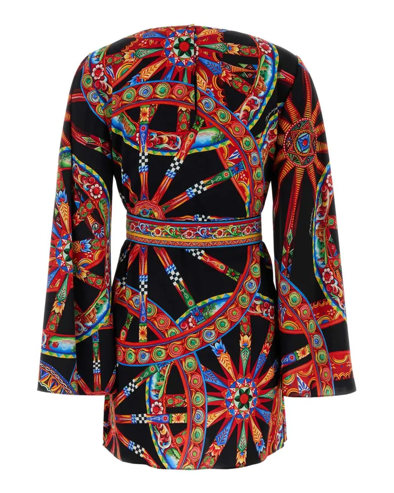 Dolce & Gabbana Women's Printed Stretch Crepe Dress Ruote Carretto Fnero Exterior: Silk Elastane Camicie Shirt Black
