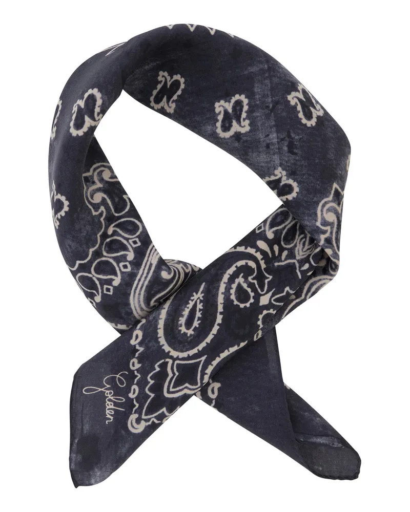 Golden Goose Paisley-Printed Silk Scarf — Navy Navy