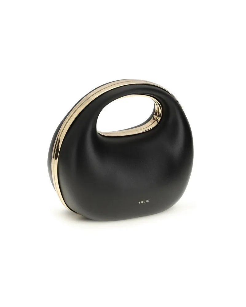 Sacai Women's Rounded Calf Leather Top Handle Bag Black Bos Black