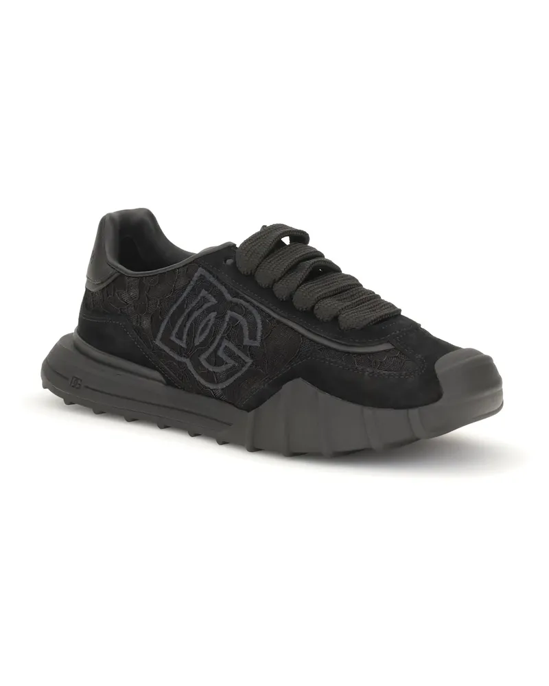 Dolce & Gabbana Women's Leather And Lace Sneakers Nero-Nero Nero/nero Black