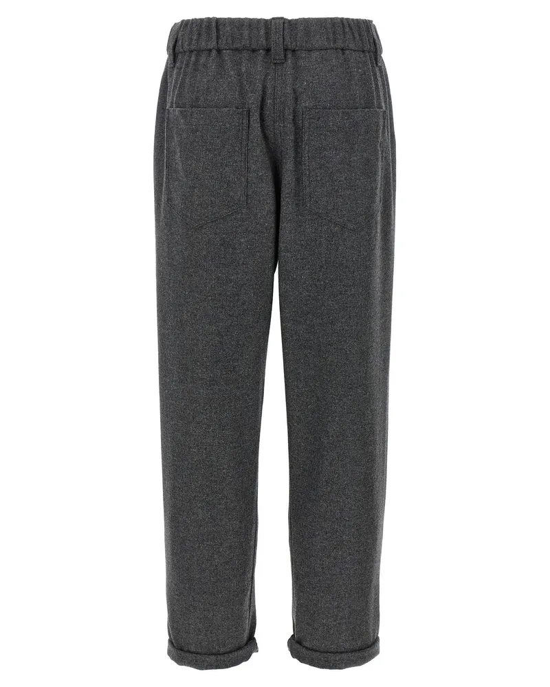 Brunello Cucinelli Wool and Cashmere Blend Trousers — Charcoal Charcoal