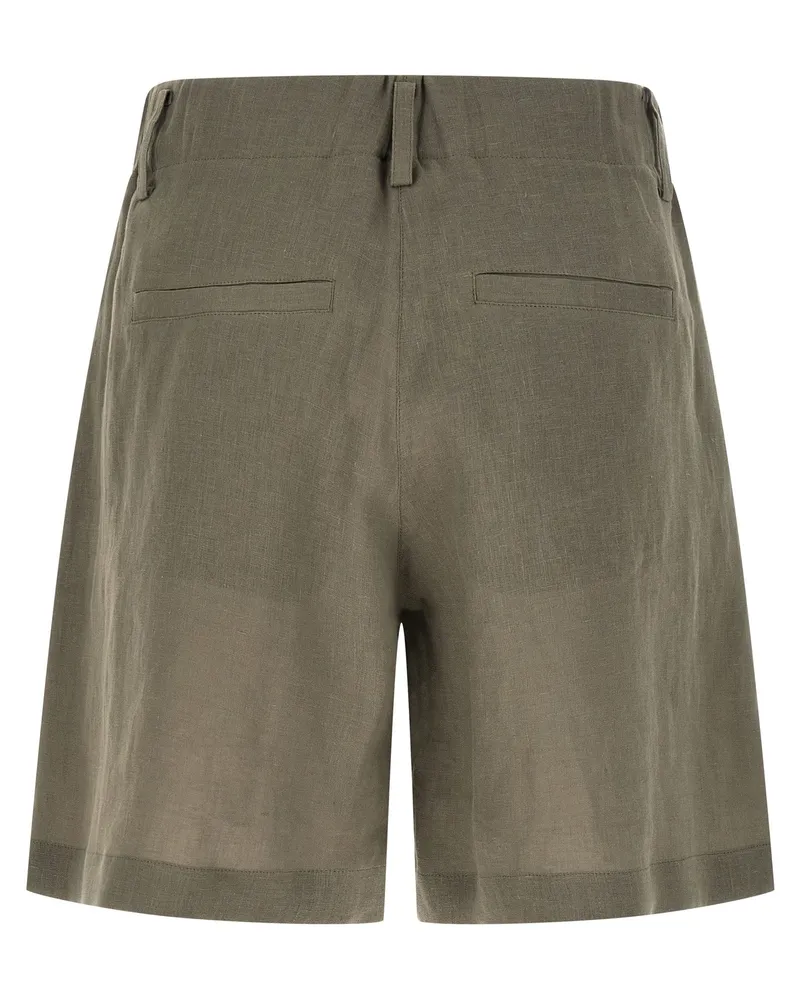 Brunello Cucinelli Women's Bicolor Linen Bermuda Shorts Green