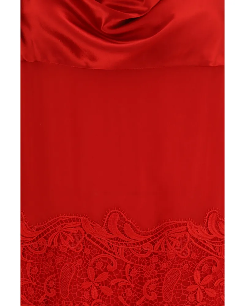 Ferragamo Women's Dress Draped Lace New Red Silk 