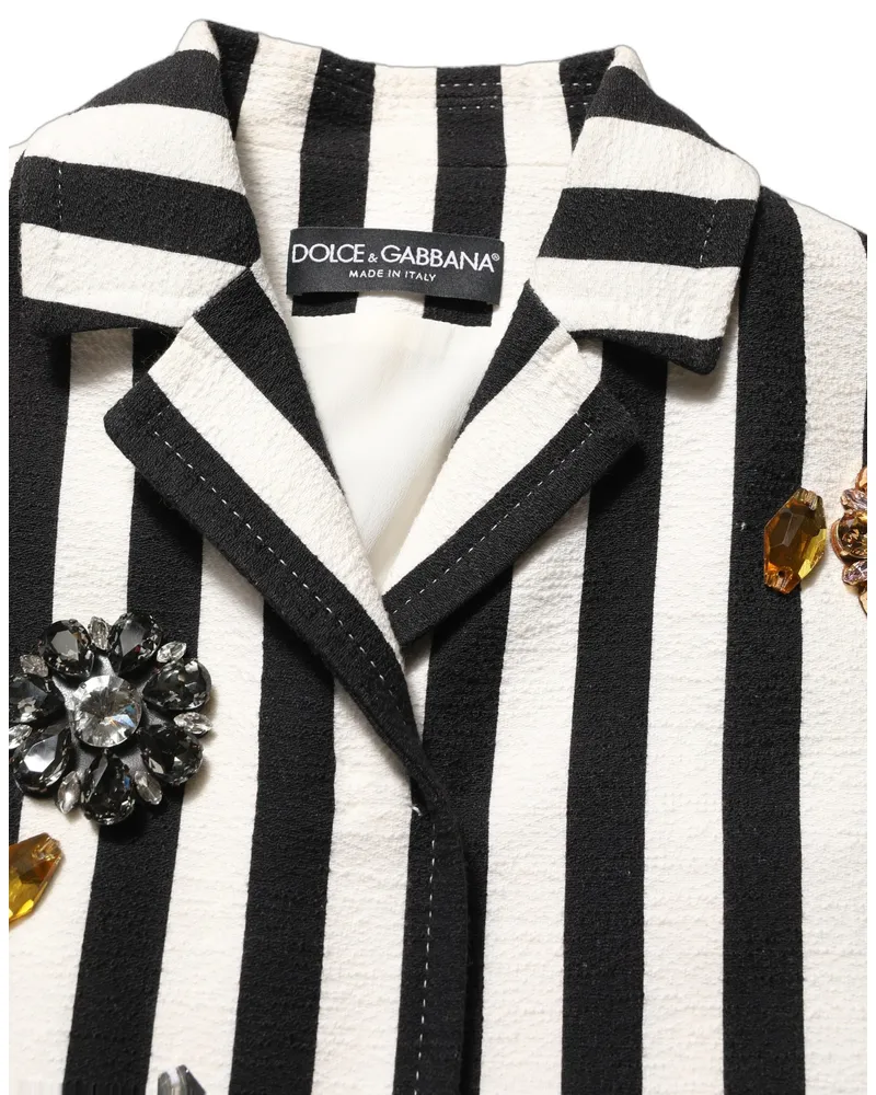 Dolce & Gabbana Women's Black White Striped Embellished Coat Jacket Clothing Black
