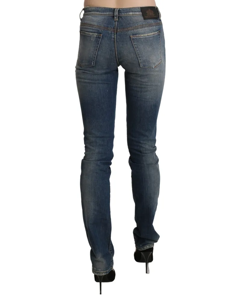 Ermanno Scervino Women's Blue Washed Mid Waist Skinny Denim Jeans Cotton Clothing Blue
