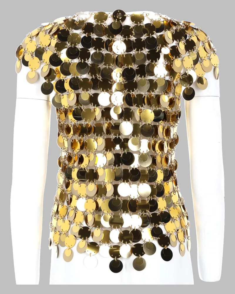 Paco Rabanne Gold Sparkle Disc Plastic Blouse — Gold Gold