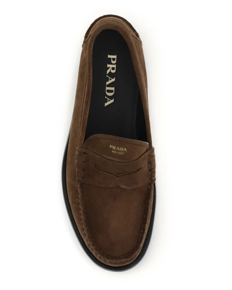 Prada Men's Loafers Suede Cacao Upper Brown