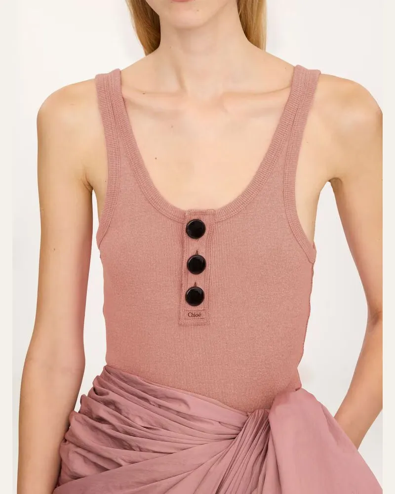 Chloé Ribbed Knit Tank Top — Pink Pink
