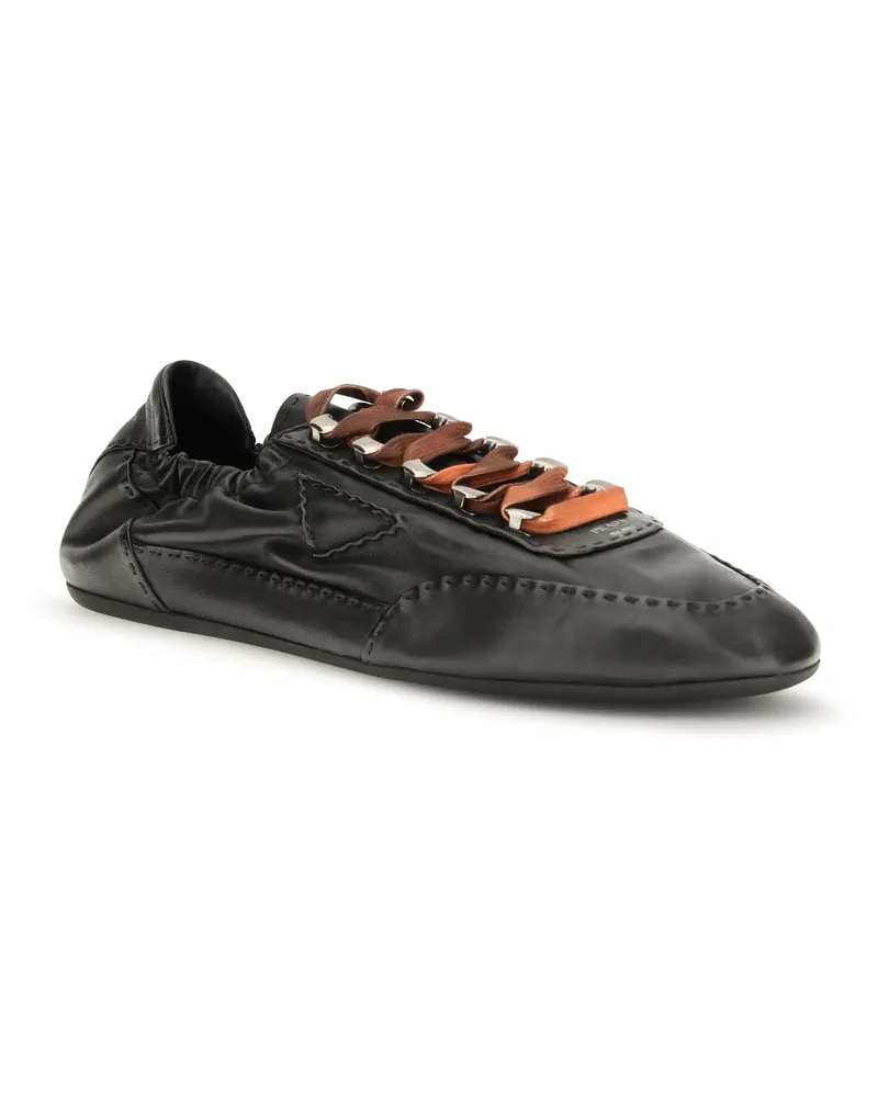 Prada Men's Collapse Aged Nappa Leather Sneakers Nero Lace Up Black