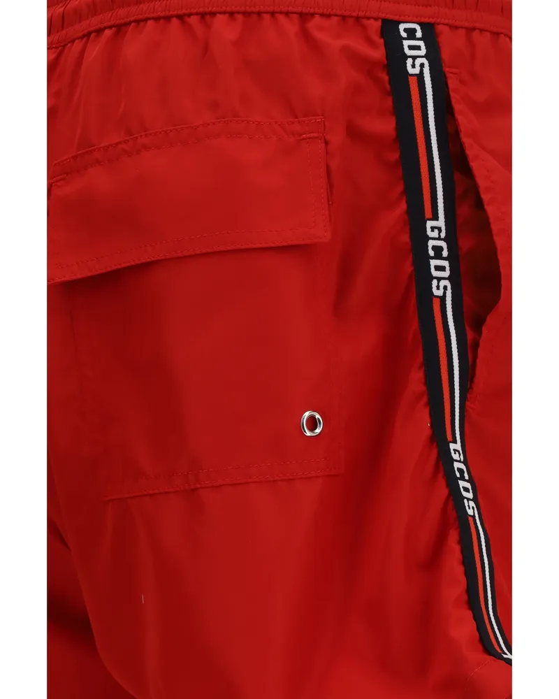 GCDS Men Swim Shorts Tomato Red-Black Nylon Beachwear Red/black Sea Clothing Red