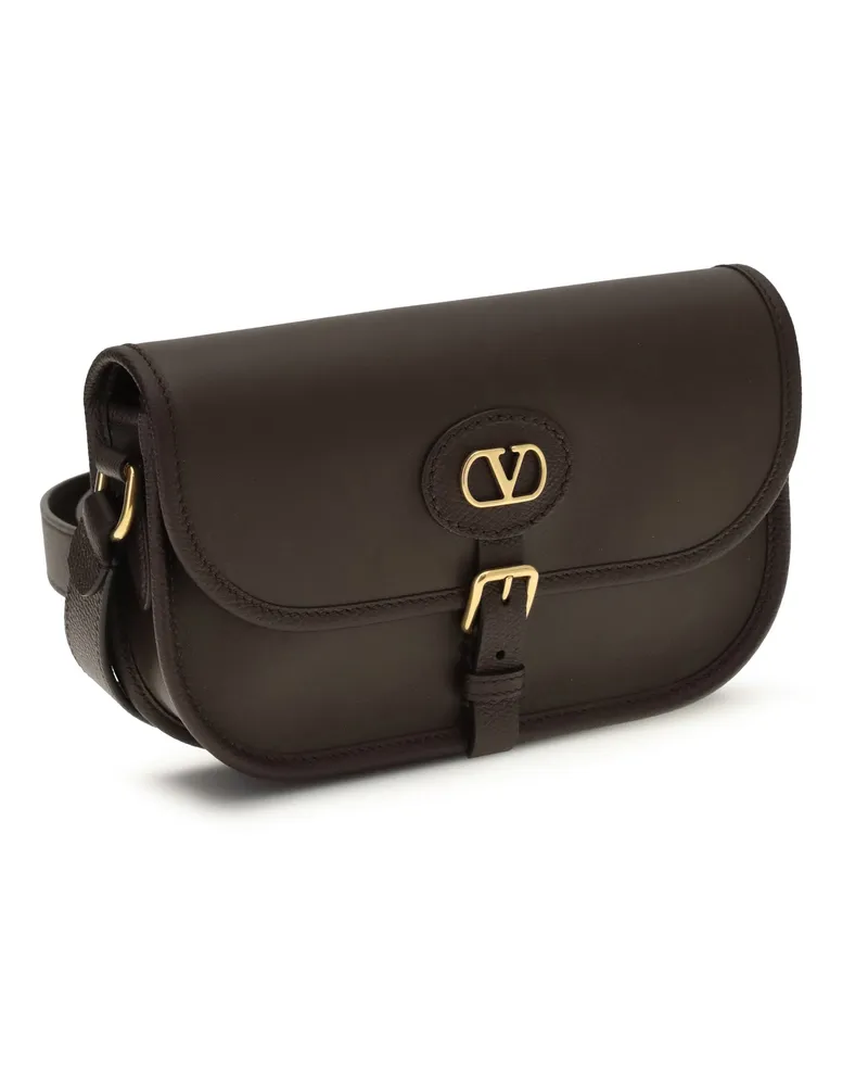 Valentino Garavani Men's Small Antibes Shoulder Bag Oak Brown Calf Leather Bos Taurus Brown