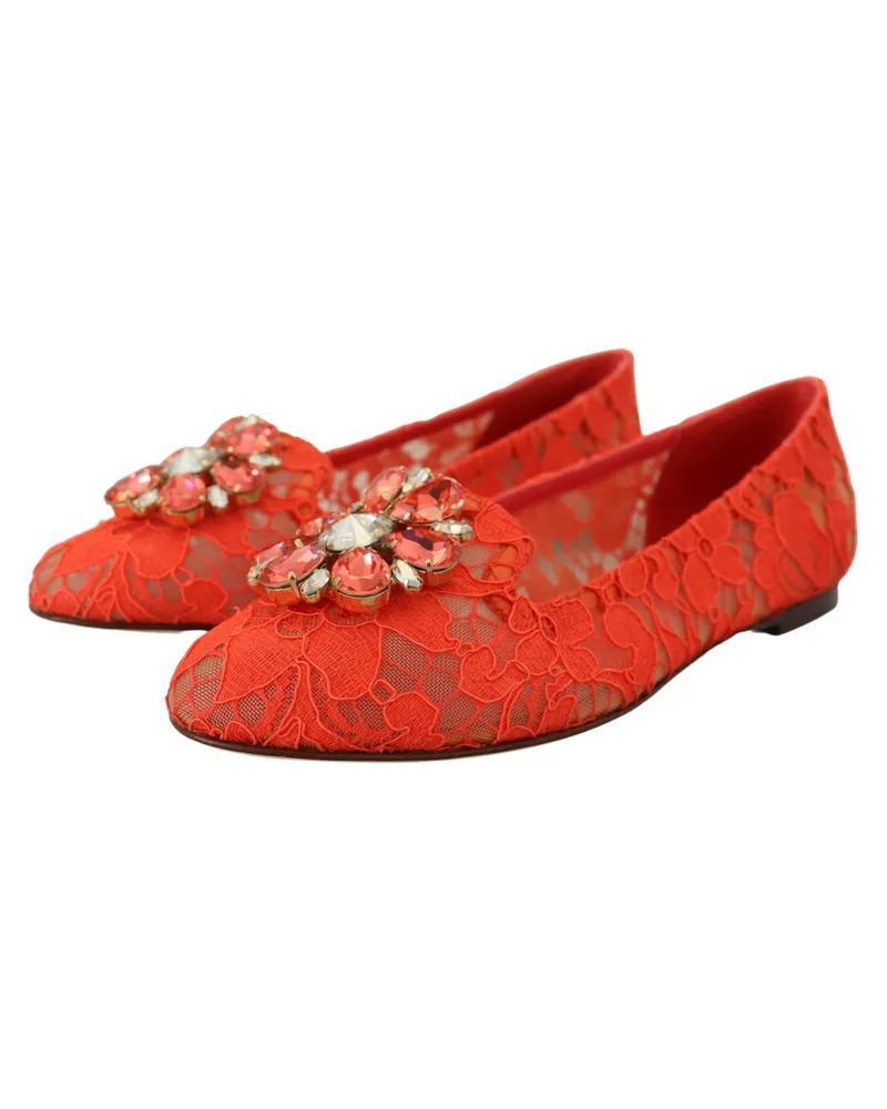 Dolce & Gabbana Women's Red Taormina Lace Crystals Ballet Flats Shoes Viscose Red
