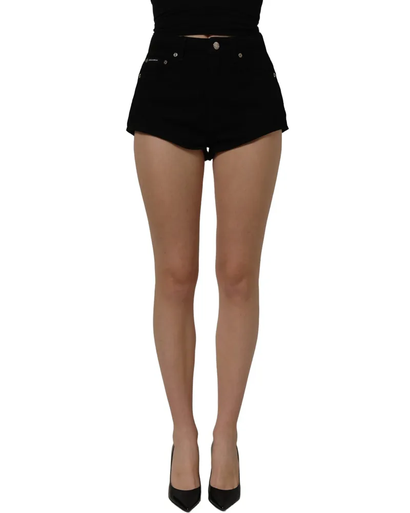 Dolce & Gabbana Women Black Cotton Mid Rise Denim Hot Pants Shorts Elastane Dark Gray Black