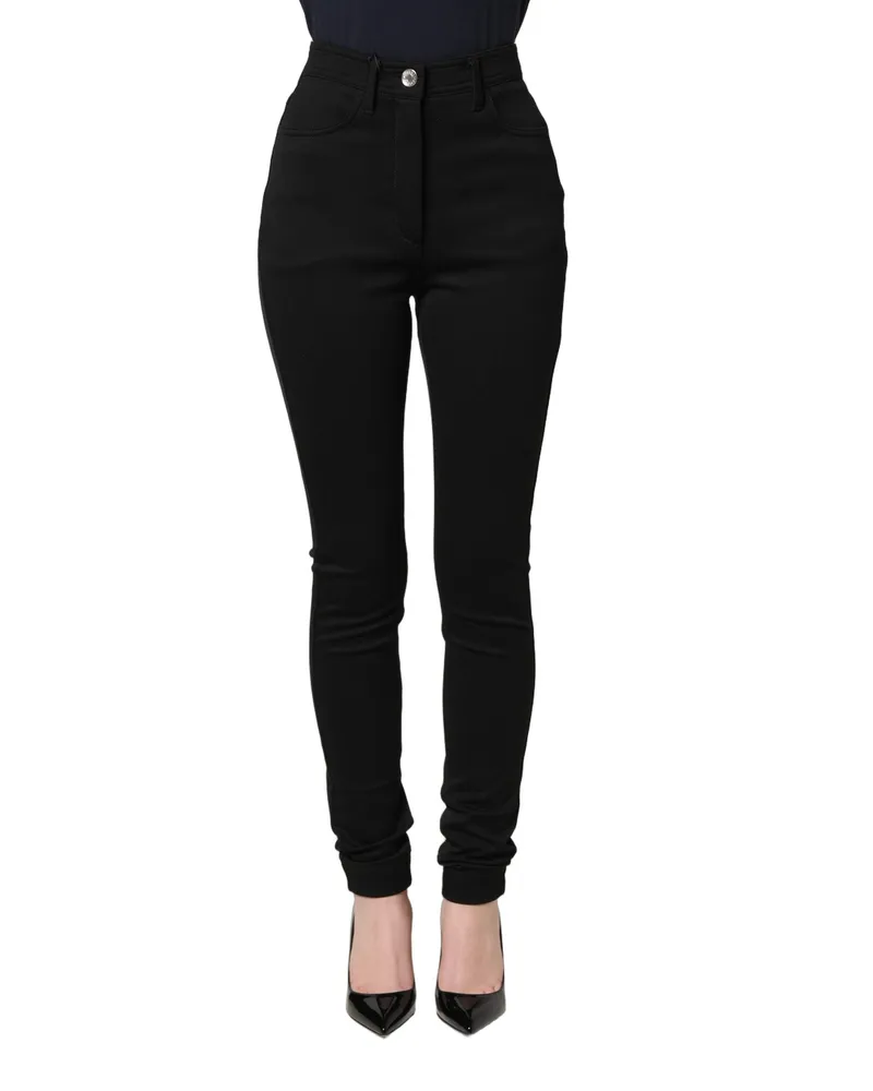 Dolce & Gabbana Women's Black Nylon Stretch Skinny High Waist Pants Elastane Black