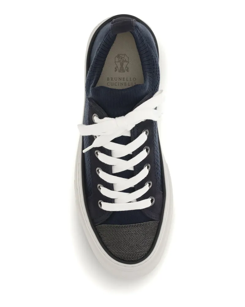 Brunello Cucinelli Women's Sneakers Cotton Knit Suede Abyss Upper: Trainers Navy