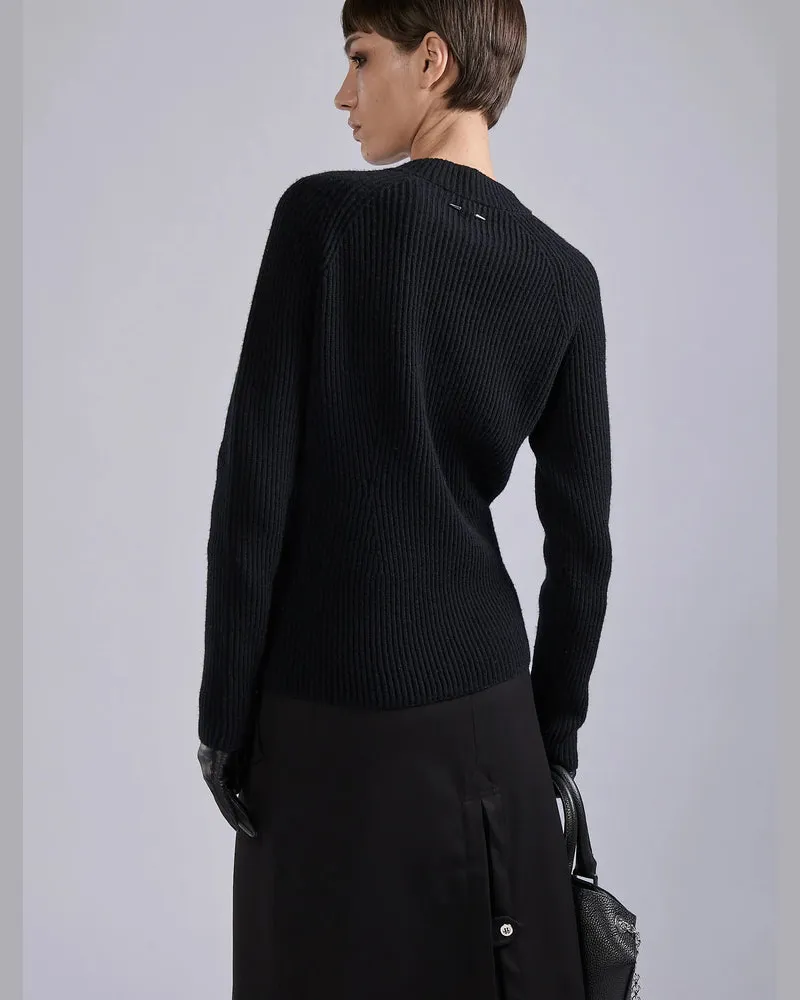 Barbara Bui Ribbed Knit with Zip Detail Sweater — Black Black