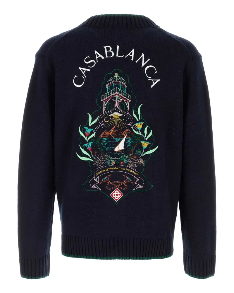 Casablanca Paris Men's Wool-Cashmere Blend With Contrasting Trim Cardigan Navy Jacket Navy