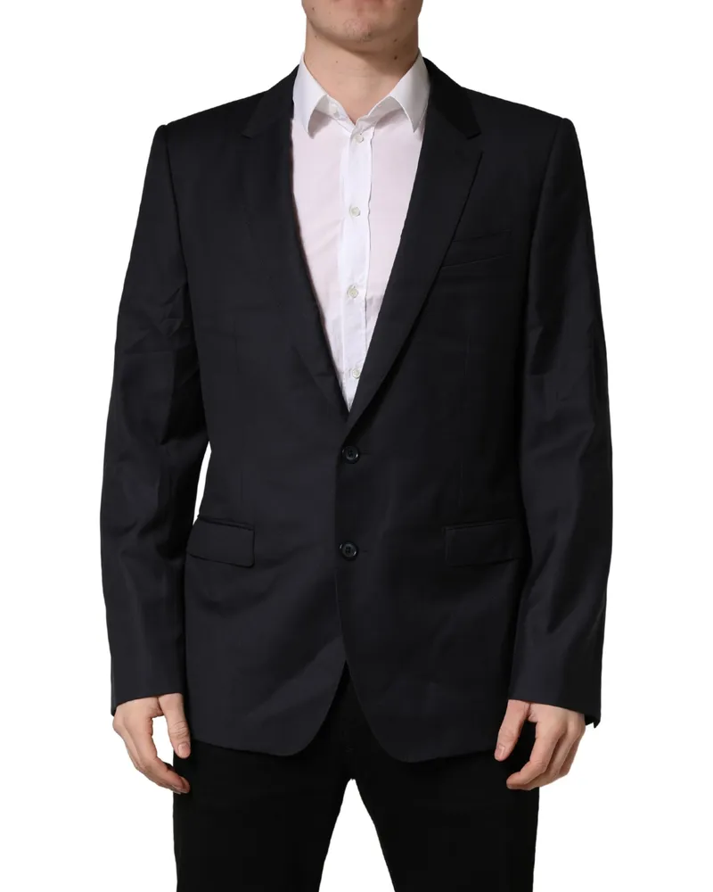 Dolce & Gabbana Black Wool Slim Fit Coat Men Jacket Blazer Virgin Clothing Black