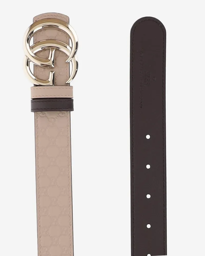 Gucci Women's Reversible Leather Belt With Gg Motif Beige Beige