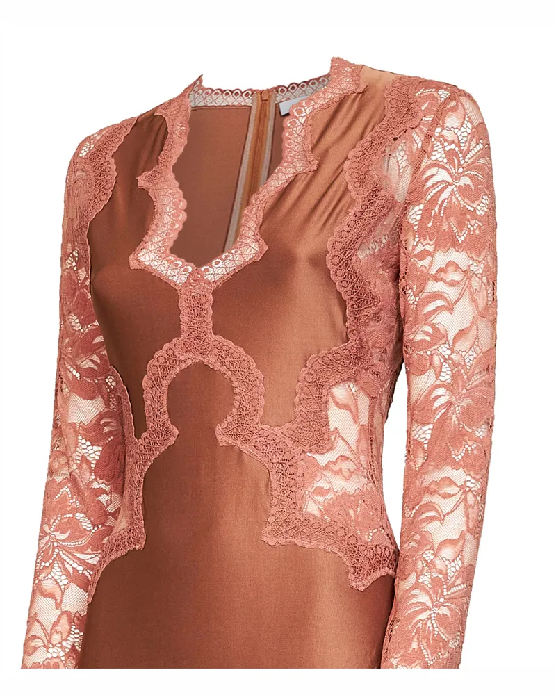 Paco Rabanne Jersey and Lace Midi Dress — Pink Pink