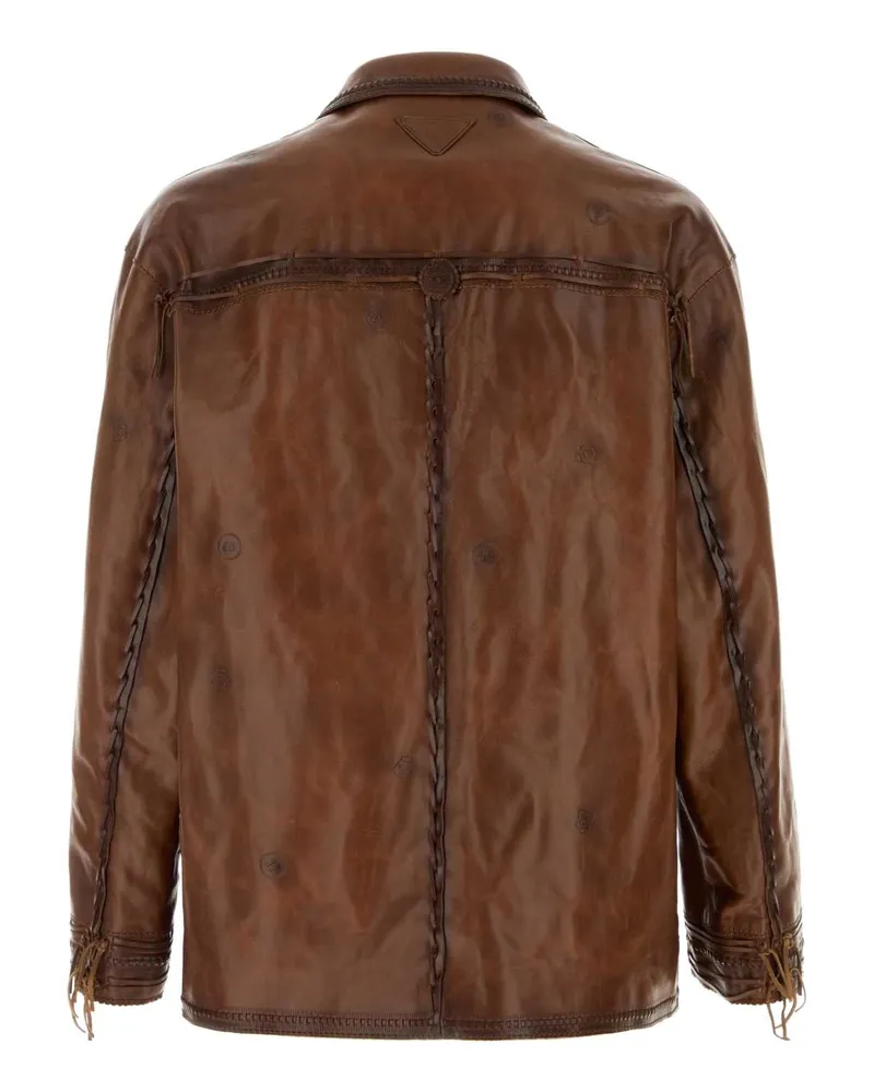 Prada Men's Brown Leather Jacket Cacao Giacche Pelle Brown