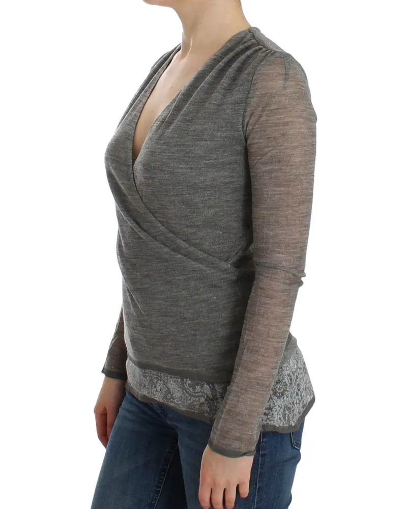 Ermanno Scervino Women's Gray Wool Blend Stretch Long Sleeve Sweater Rayon Clothing Gray