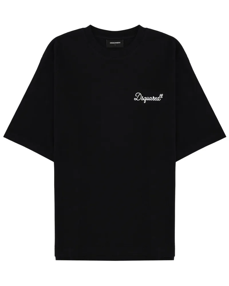 Dsquared2 Logo-Embroidered Cotton T-Shirt — Black Black