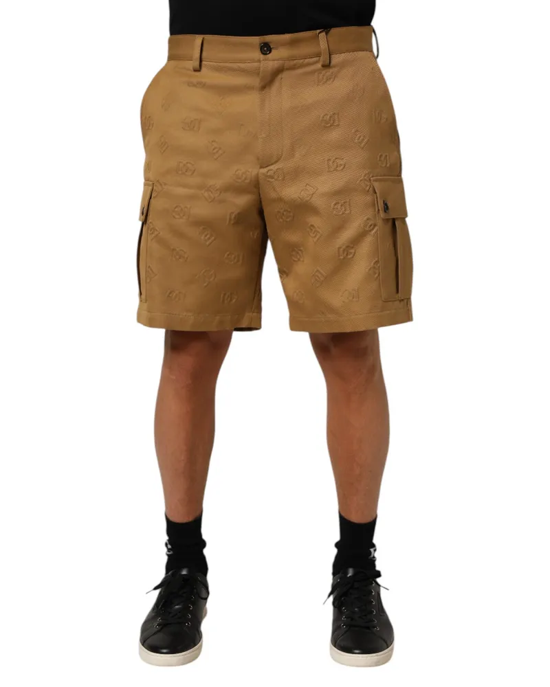 Dolce & Gabbana Logo-Patterned Cotton Stretch Bermuda Shorts — Brown Brown