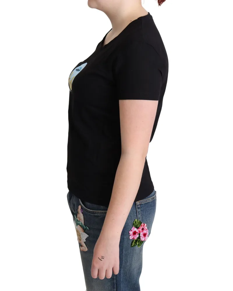 Moschino Women Black Printed Cotton Short Sleeves T-Shirt Black