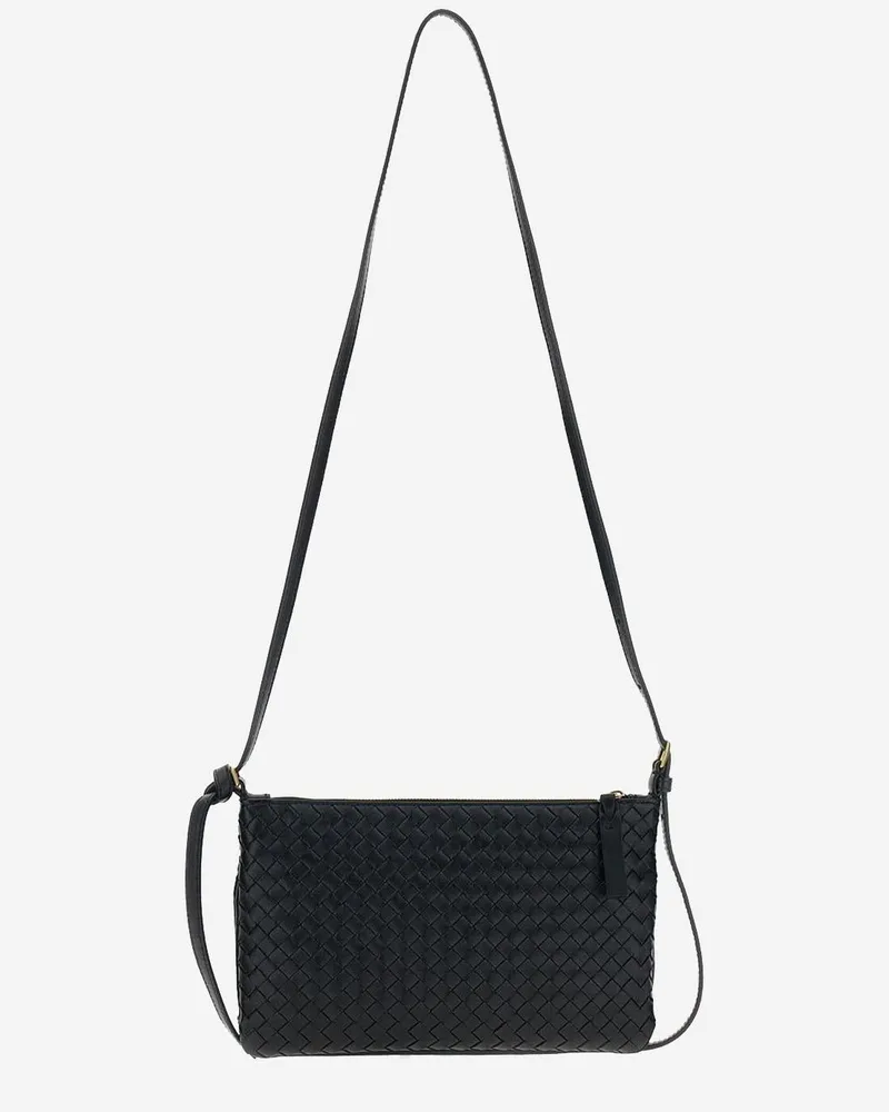 Bottega Veneta Women's Shoulder Bag Mini Woven Leather Black Lambskin Black