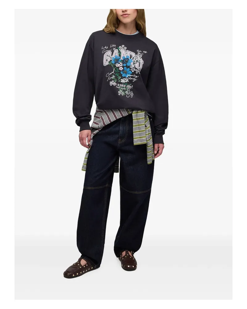 Ganni Floral Print Sweatshirt — Black Black